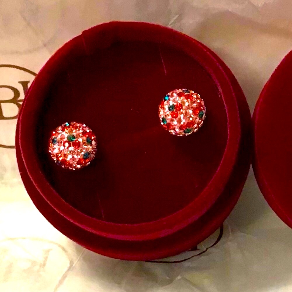 Hillberg & Berk Cherry Sparkly Ball Stud Earrings